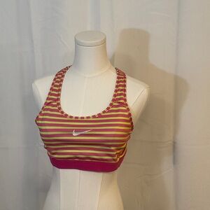 Nike Women's Vibrant Striped Sports Bra - Pink and Yellow